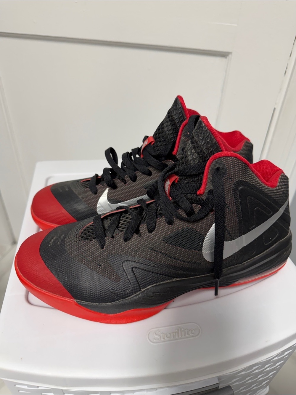 Nike Black and Red Mid-High Basketball Sneakers